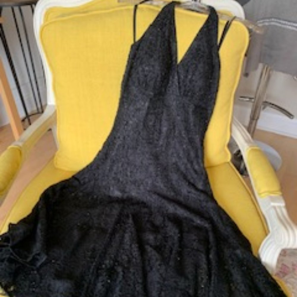 Black Beaded Halter Cocktail Dress